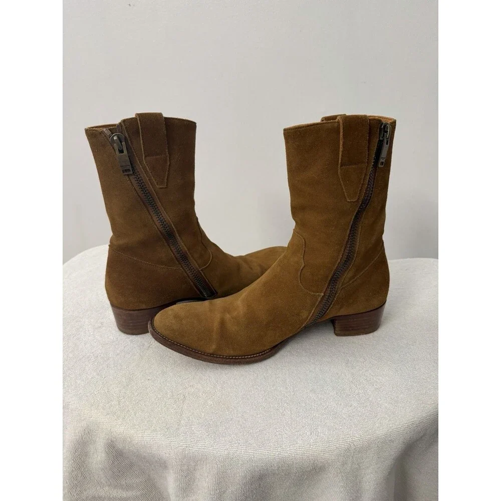 Saint Laurent Wyatt Brown Suede Leather Side Zip Boots EU 39 Italy